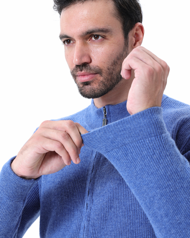 Wesley | Rippenstrick Reißverschluss Kaschmir Strickjacke für Männer