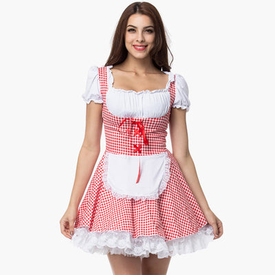 Schulterfreies Karo Dirndl kleid für Damen - Oktoberfest 2025
