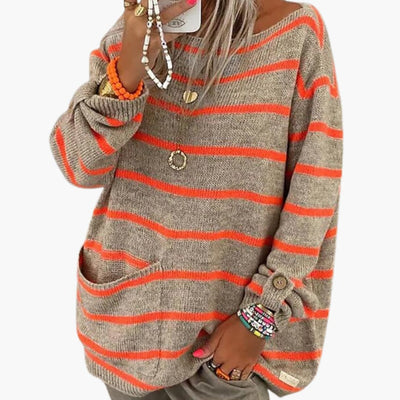 Damenpullover mit U-Boot-Ausschnitt und Fronttasche