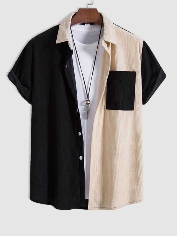 Gusion - Patchwork Kord Hemd mit kurzen Ärmeln