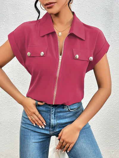 Alfano – Elegante Kurzarm Bluse Mit Reißverschluss