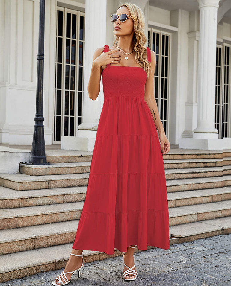 Anna – Langes Sling-Kleid mit Bindegürtel und Druck