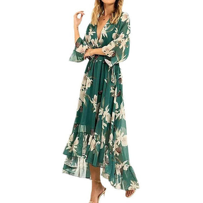 Elizabeth – Bedrucktes Deep V Chiffonkleid