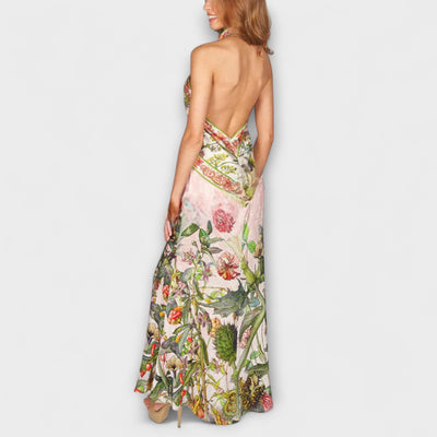 Ayla - Floral Bedrucktes Ärmelloses Maxikleid mit Offenem Rücken