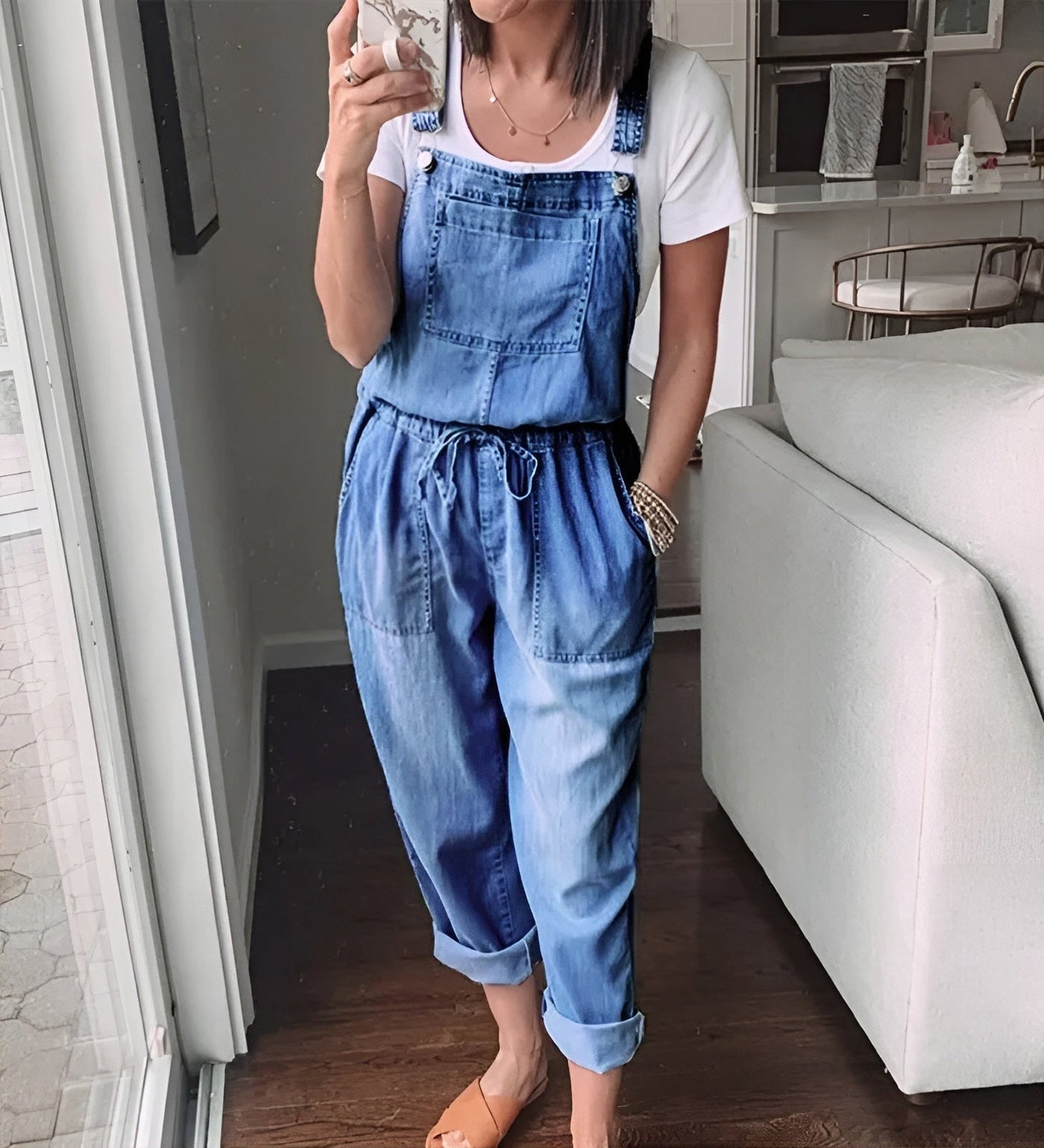 Carly – Lässiger Denim Overall Mit Kordelzug In Der Taille