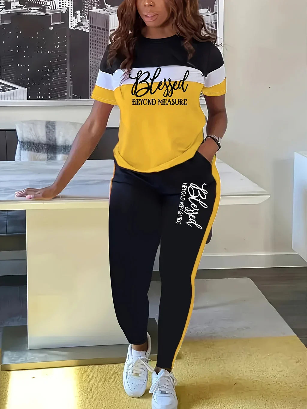 Fotini - Sommer Modischer Kontrastreicher Bunter Sportlicher Anzug