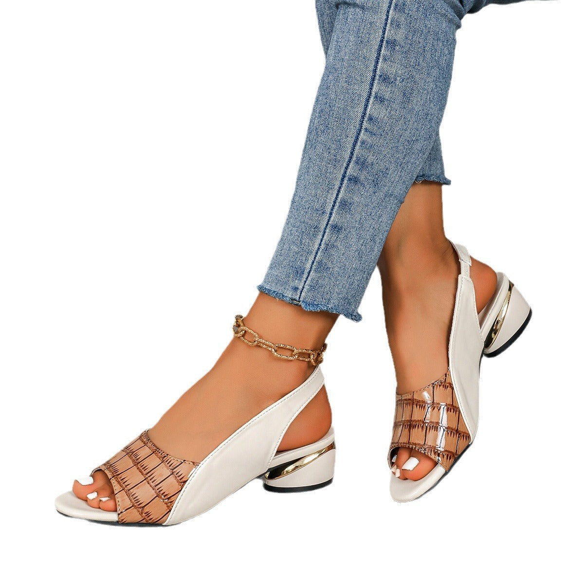 Joy – Mid-Root Ankle-Strap Sandalen mit offener Zehe und Nähten