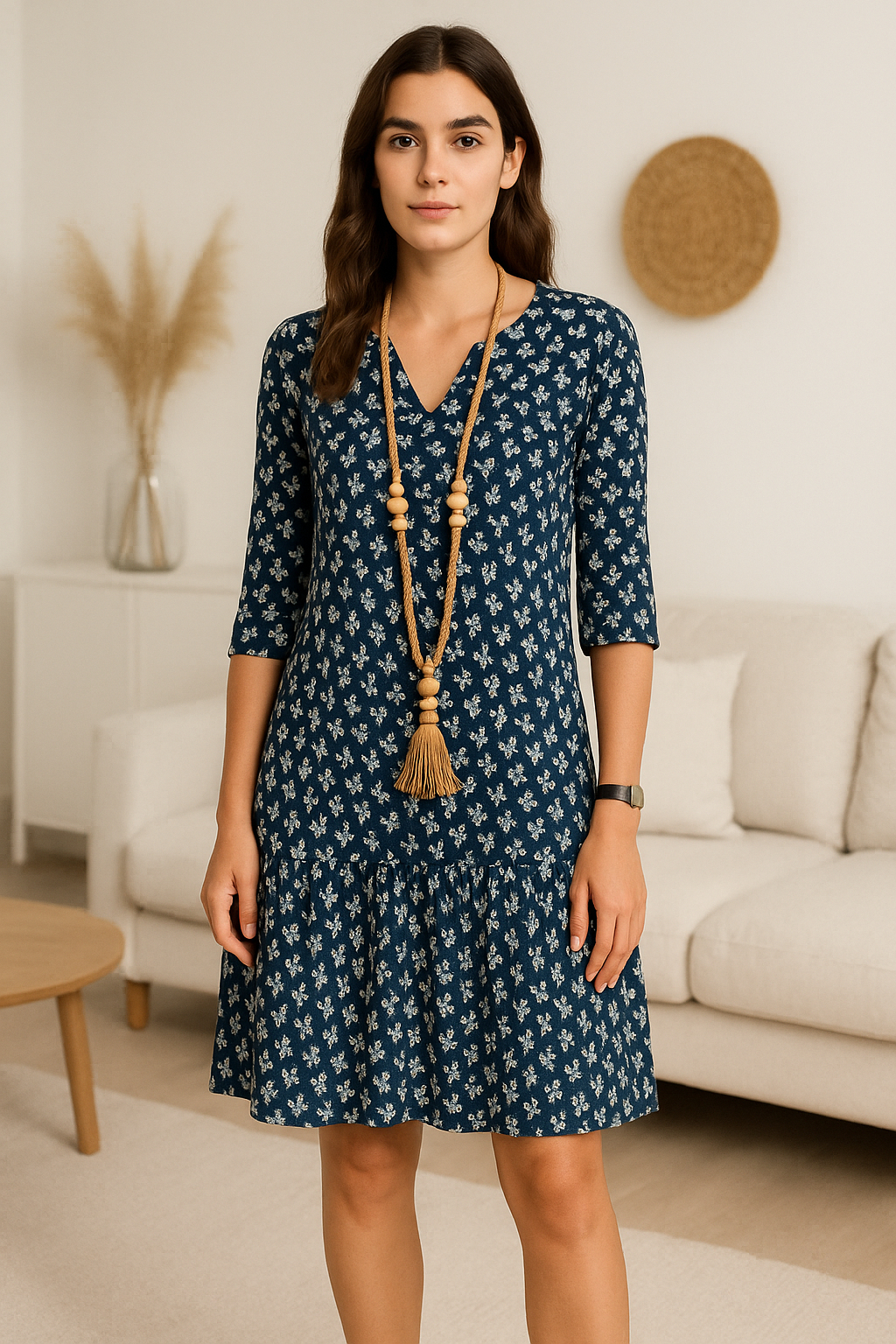 Geblümtes Midikleid mit V-Ausschnitt