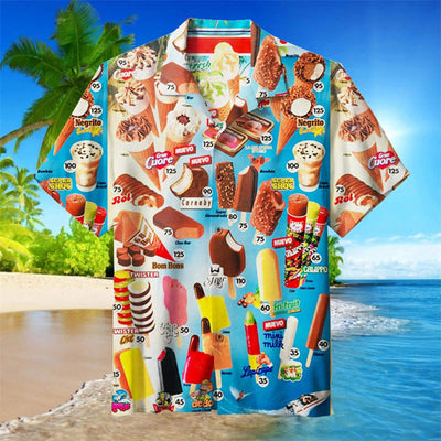 Herren Hawaiihemd mit Eiscreme-Motiv – Buntes Retro Sommer Freizeit Party Shirt