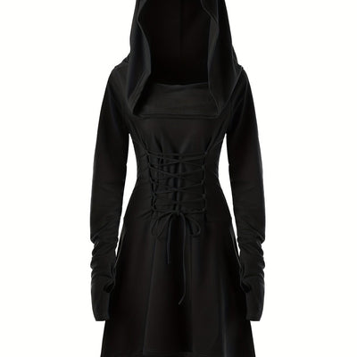 Damen Halloween-Kleid mit Kapuze | Schnürung & Asymmetrischer Saum