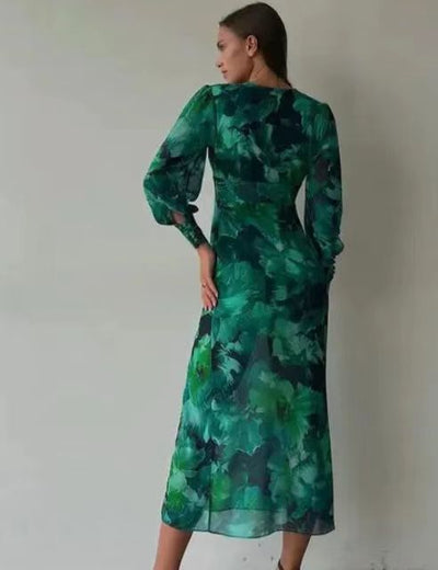 Heather – V-Ausschnitt Kleid mit REDLEAF Druck