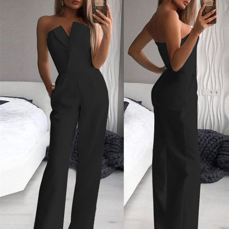 Damen Eleganter Jumpsuit Schulterfrei Weites Bein für Party & Abendveranstaltungen