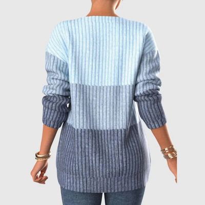 Karola – Gestreifter Damen-Strickpullover mit Reißverschluss