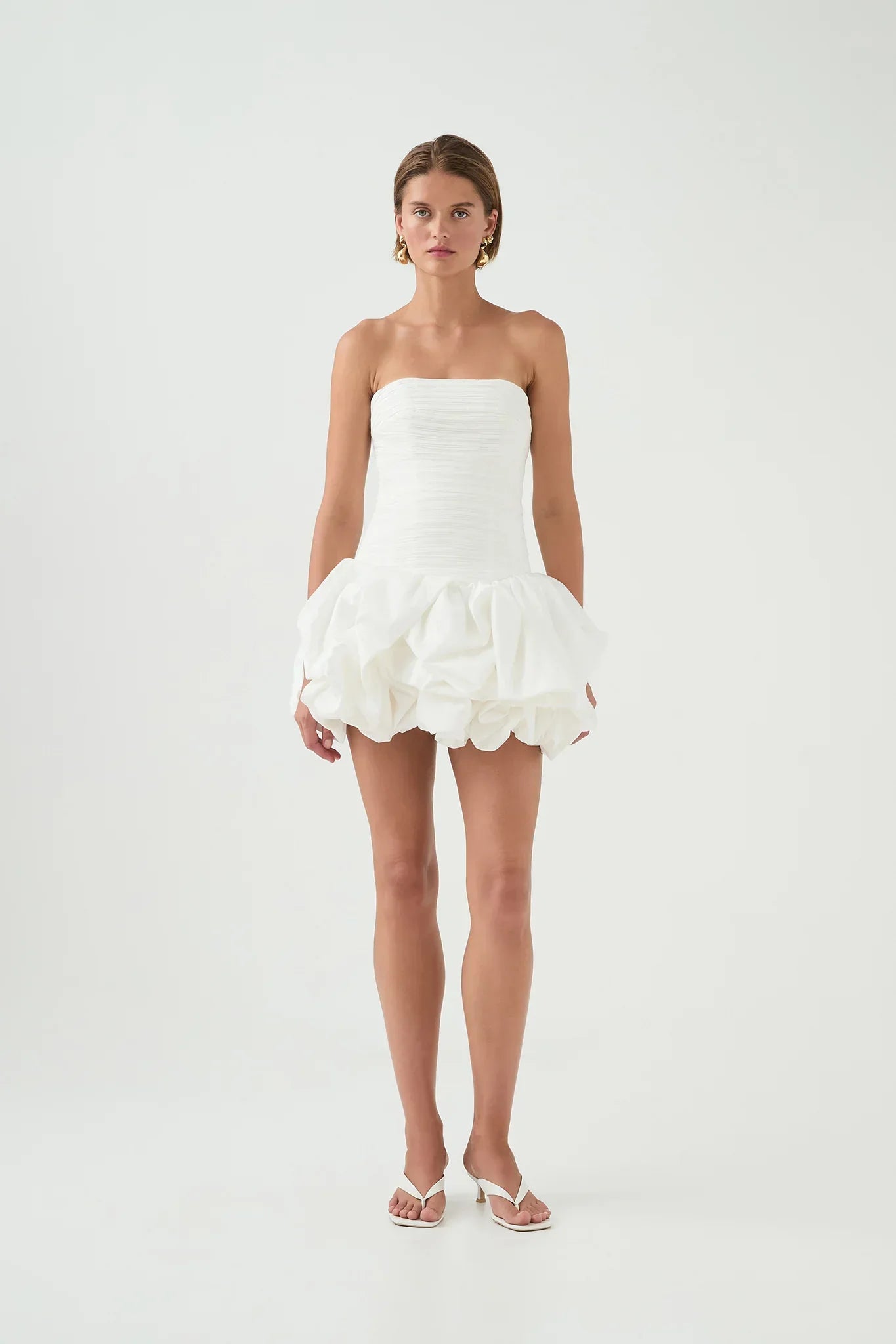 Schulterfreies Mini Kleid mit Ballonrock und floralem Muster für Damen