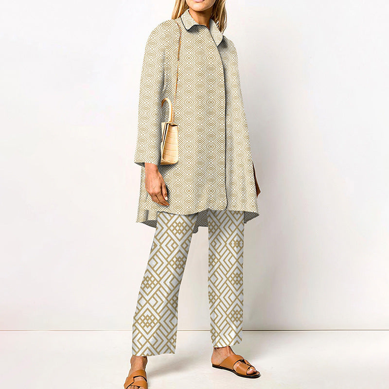 Damen Zweiteiler Set mit 3D-Muster – Eleganter Freizeit-Look für Alltag und Büro