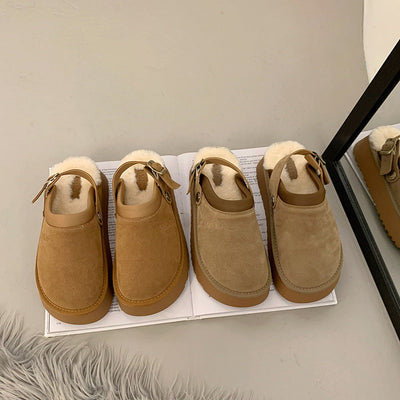 Sharon – Furry Halbschuhe mit dickem Boden und Rückenriemen