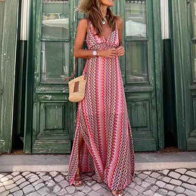 Lily – Boho-Print Ärmelloses Kleid mit Schlitz