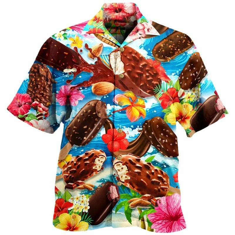 Herren Hawaiihemd mit Eiscreme-Motiv – Buntes Retro Sommer Freizeit Party Shirt