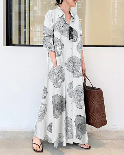 Poleska – Elegantes Langärmeliges Maxi Kleid Mit Drucken