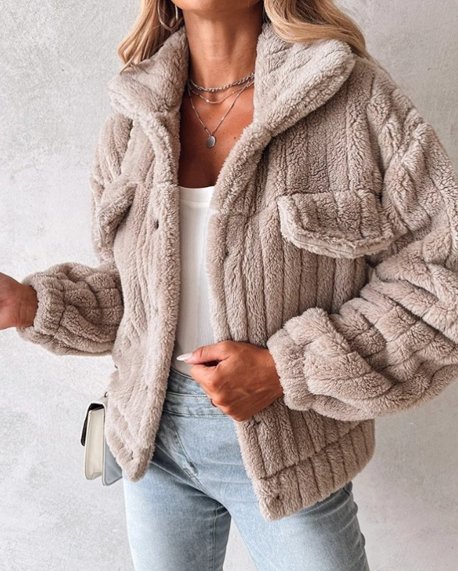 Teddy Damen Jacke Kurz | Kuschelig Stylisch
