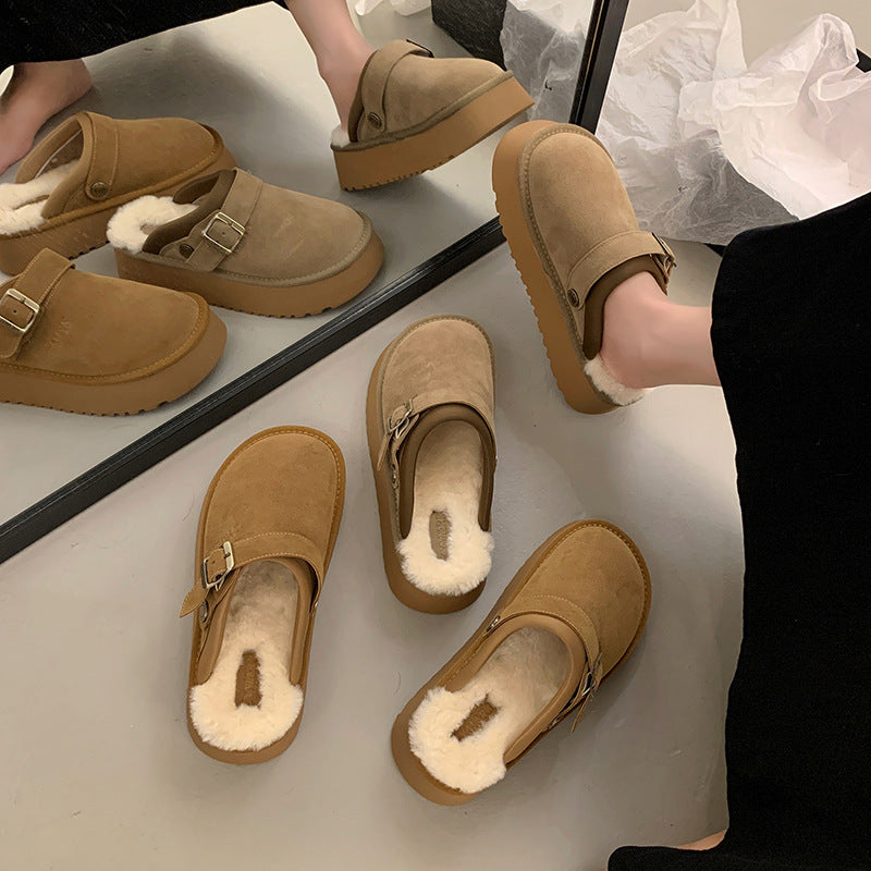 Sharon – Furry Halbschuhe mit dickem Boden und Rückenriemen