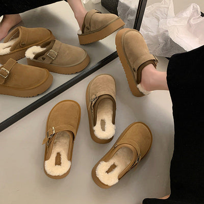 Sharon – Furry Halbschuhe mit dickem Boden und Rückenriemen