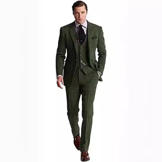 Herren Business Anzug Slim Fit Dreiteiler – Eleganter Herringbone-Look für Büro & Events