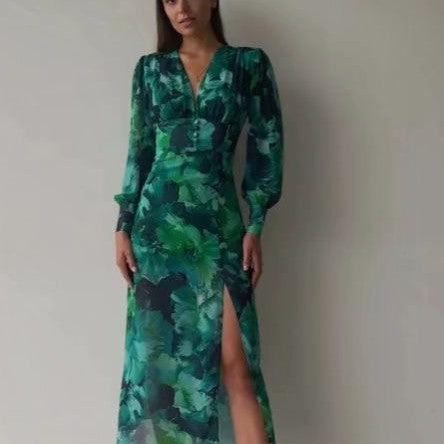 Heather – V-Ausschnitt Kleid mit REDLEAF Druck