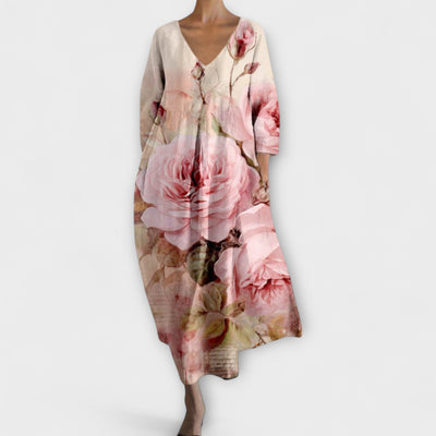 Fiona - Langes, Buntes Kleid mit V-Ausschnitt