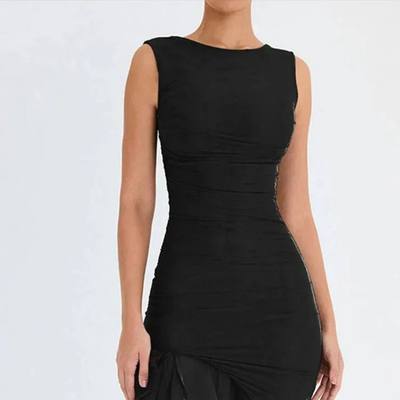 Meganne – Elegantes Schwarzes Abendkleid mit Raffungen