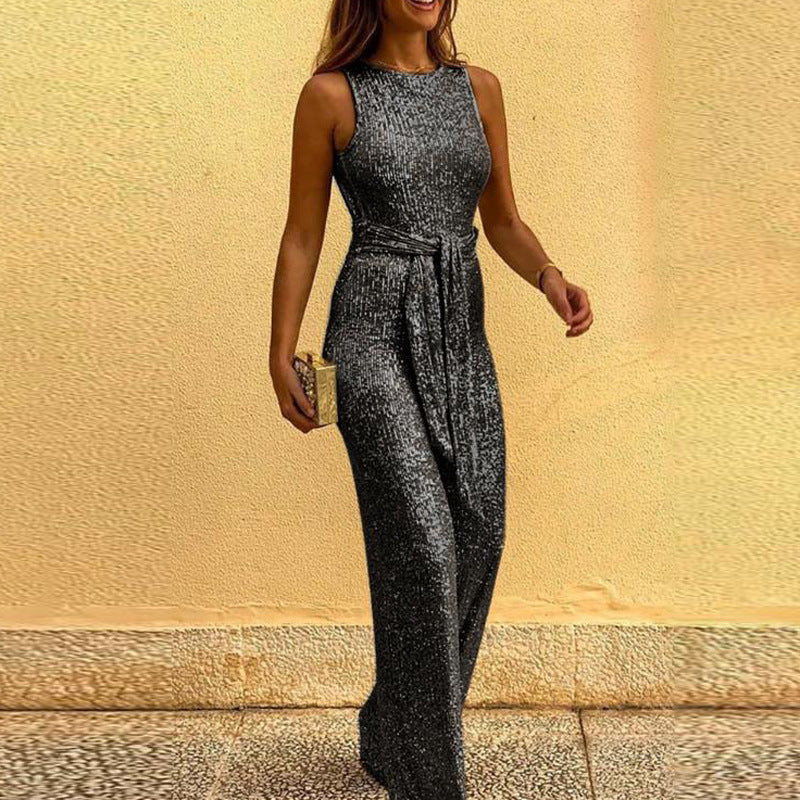 Damen Eleganter Pailletten Jumpsuit für Abendveranstaltungen und Partys – Figurbetonte Silhouette, Rückenausschnitt