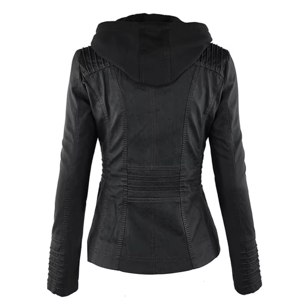 Maja – Stylische Damen-Lederjacke mit Kapuze