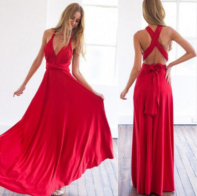 Damen Maxikleid mit tiefem Rückenausschnitt und variablen Bindeträgern – Elegantes Abendkleid für besondere Anlässe