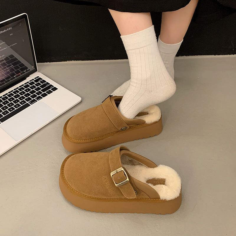 Sharon – Furry Halbschuhe mit dickem Boden und Rückenriemen