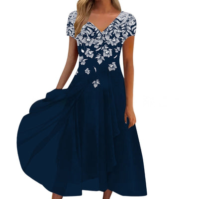 Damen Chiffon A-Linienkleid mit Blumenmuster und V-Ausschnitt – Elegantes Sommerkleid für besondere Anlässe