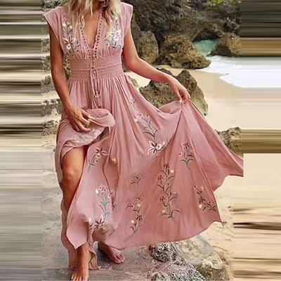 Margarete – Boho Maxi-Kleid mit Stickereien
