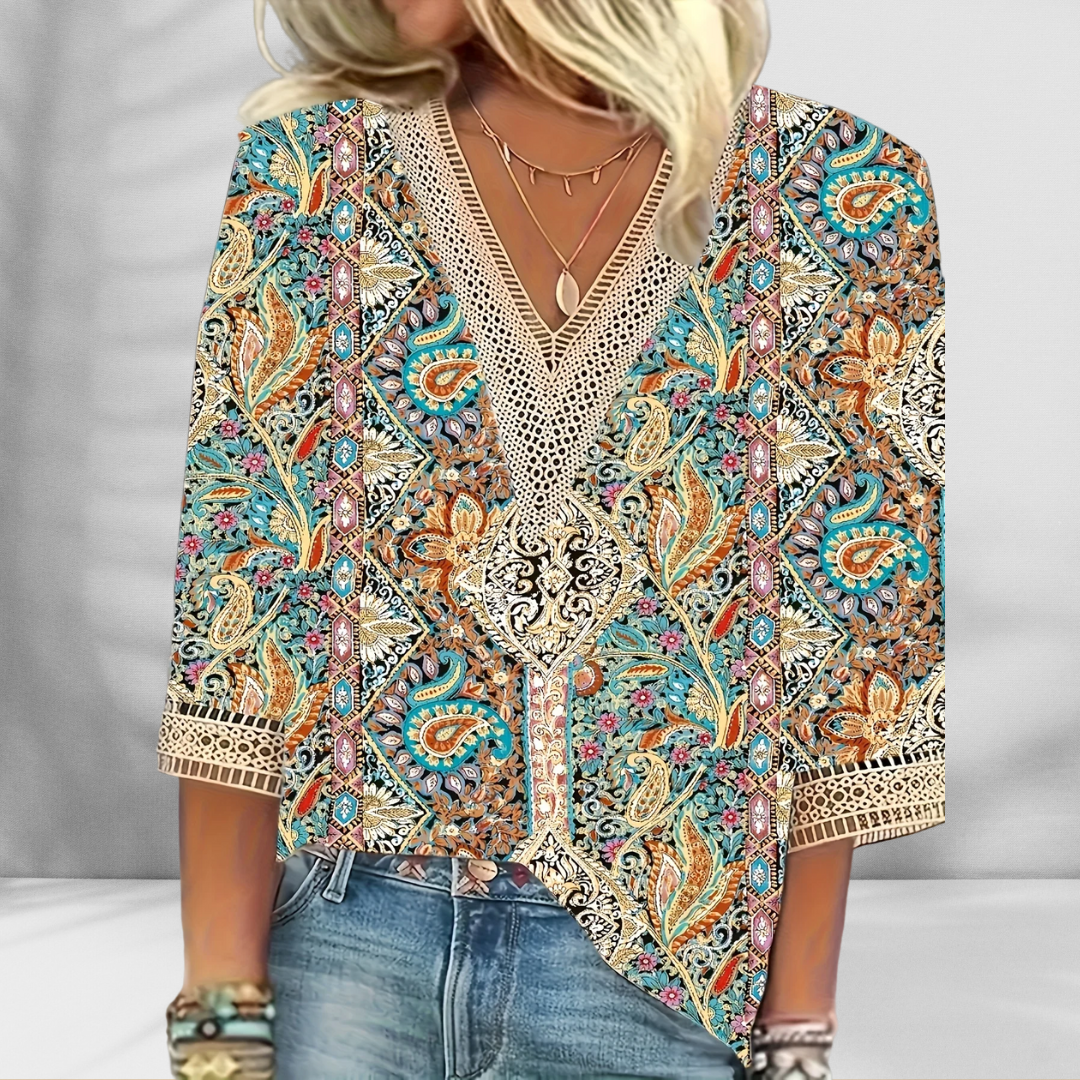 Maricela - Boho Bluse Mit Blumenmuster Und Langen Ärmeln