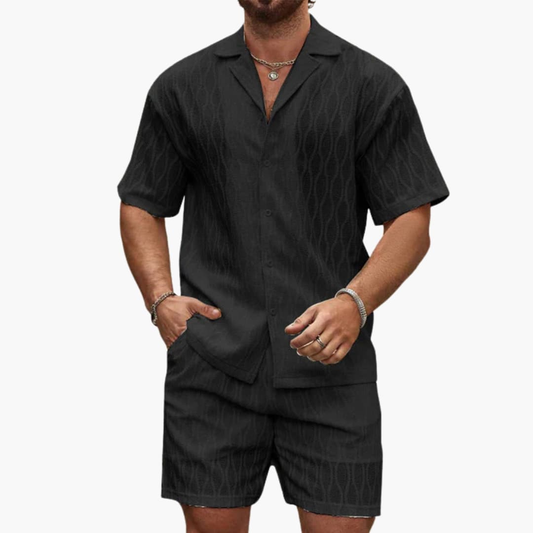 Herren Zweiteiler Set aus leichter Stoff mit Hemd und Shorts