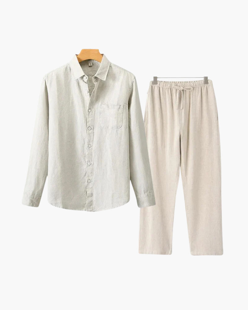 Christopher | Lange Ärmel Hemd & Hose Zweiteiliges Leinen-Set Herren-Sommer-Outfit