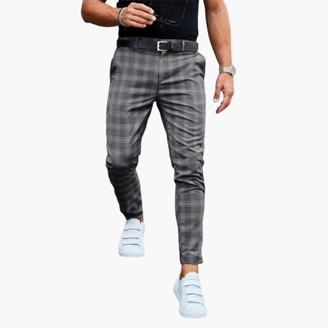 Herren Slim Fit Hose mit Karomuster und schmalem Bein