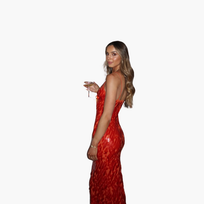 Pailletten Abendkleid für Damen - Maxi mit V-Ausschnitt