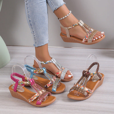 Georgina – Bequeme Wedges Sandalen mit Strass für den Sommer in Übergrößen