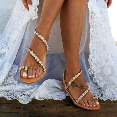 Tamara – Boho Strand Sandalen mit Strass und Spitzenverzierung