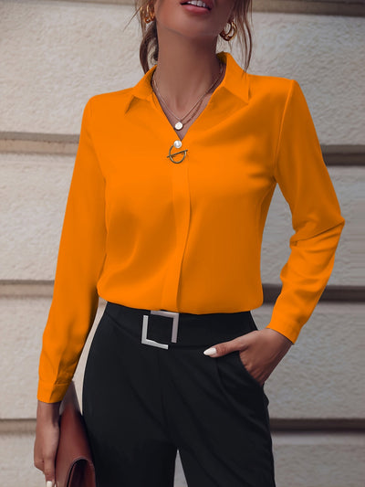 Damen Elegante Bluse mit Metall-Dekor – Business & Freizeit, Langarm, Slim Fit