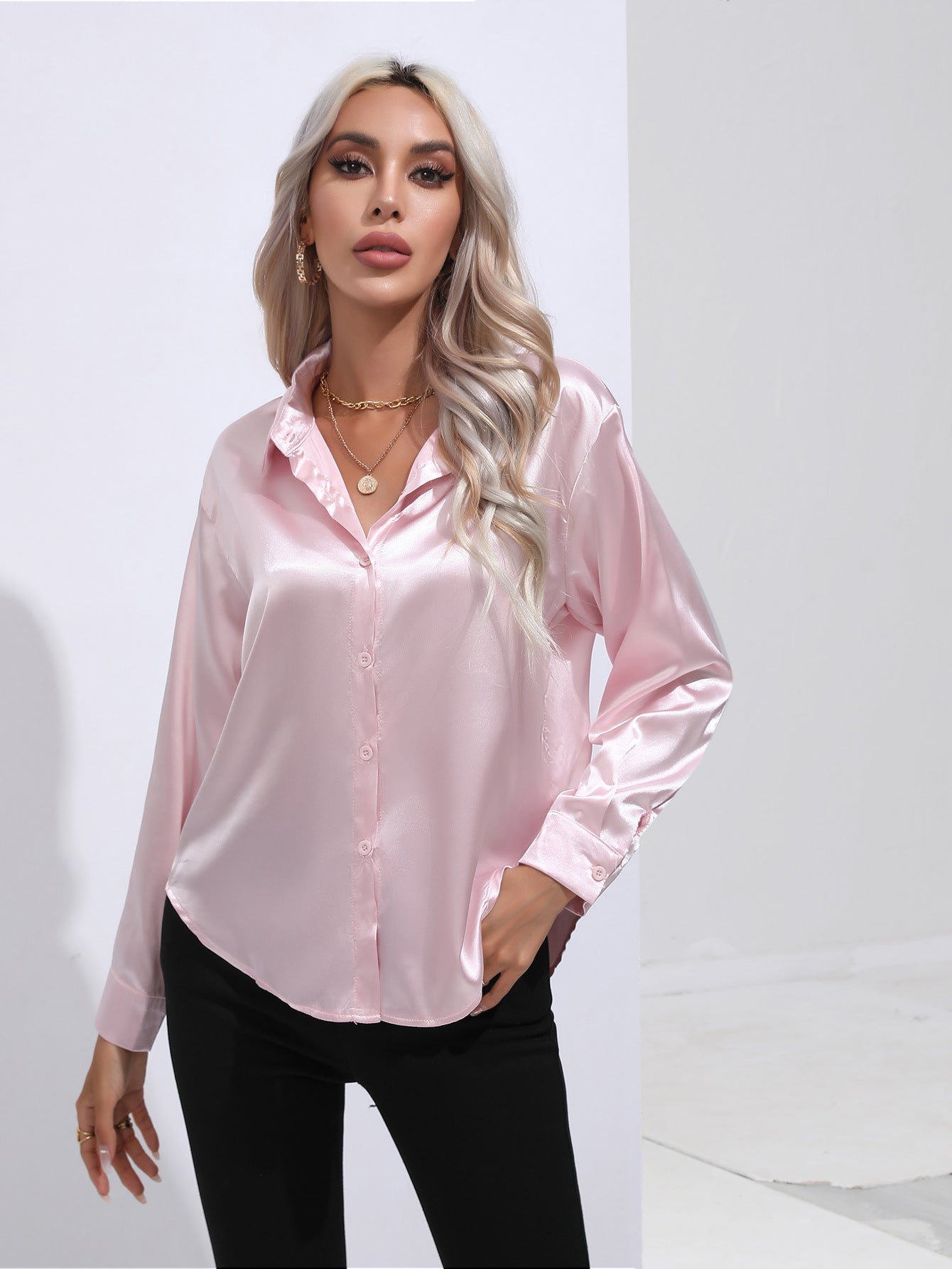 Damen Satinbluse Elegant Klassisch Büro & Festliche Anlässe