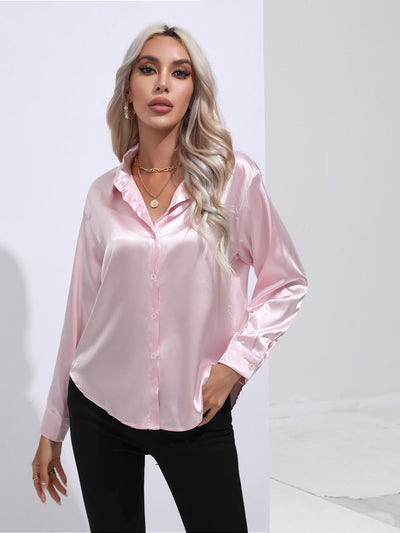 Damen Satinbluse Elegant Klassisch Büro & Festliche Anlässe