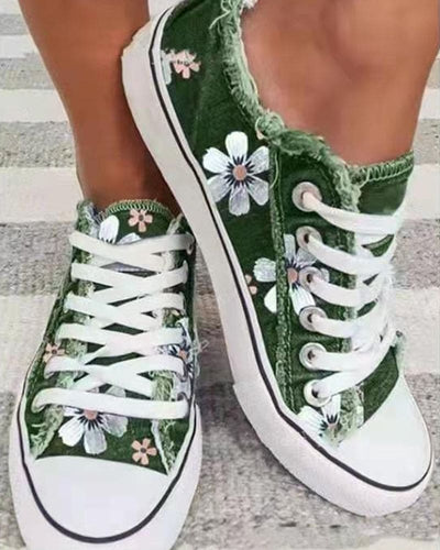 Heidi-Mode | Denim Sneakers mit Blumen