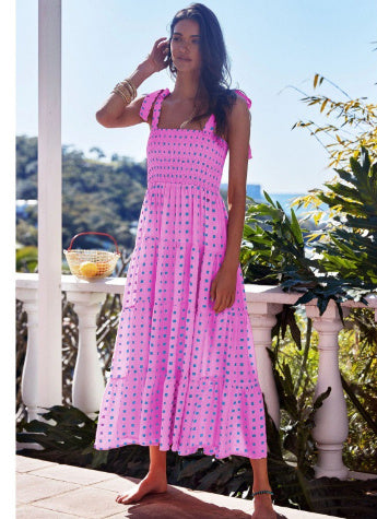 Anna – Langes Sling-Kleid mit Bindegürtel und Druck