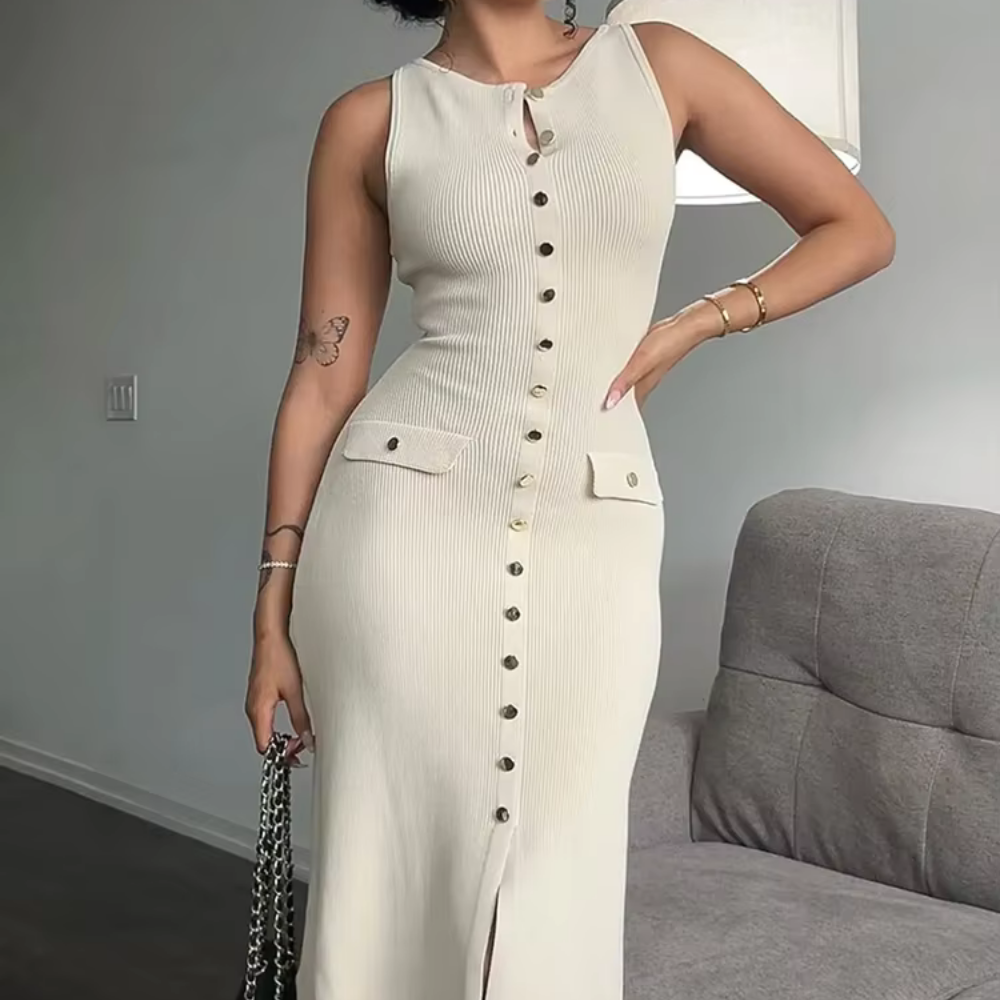 Gretchen – Figurbetontes Strickkleid mit Knopfleiste