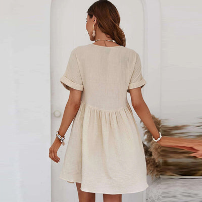 Louise – Kurzärmeliges Kleid in Solide Farbe im europäischen und amerikanischen Stil